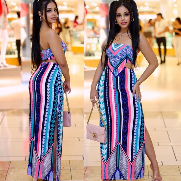 neon aztec maxi dress Tulum Maxi Neon Aztec / XS